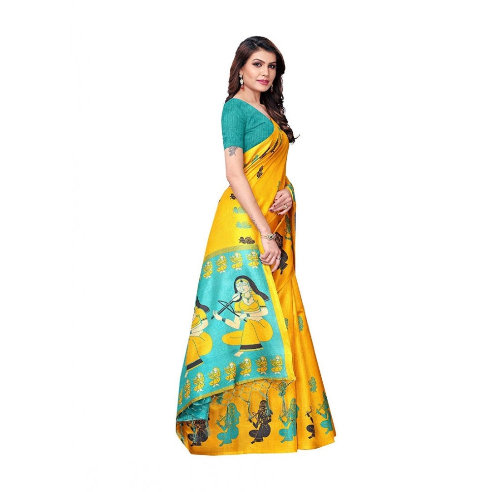 Generic Women's Khadi Silk Saree With Blouse (Yellow, 5-6mtrs) - Noble Nook