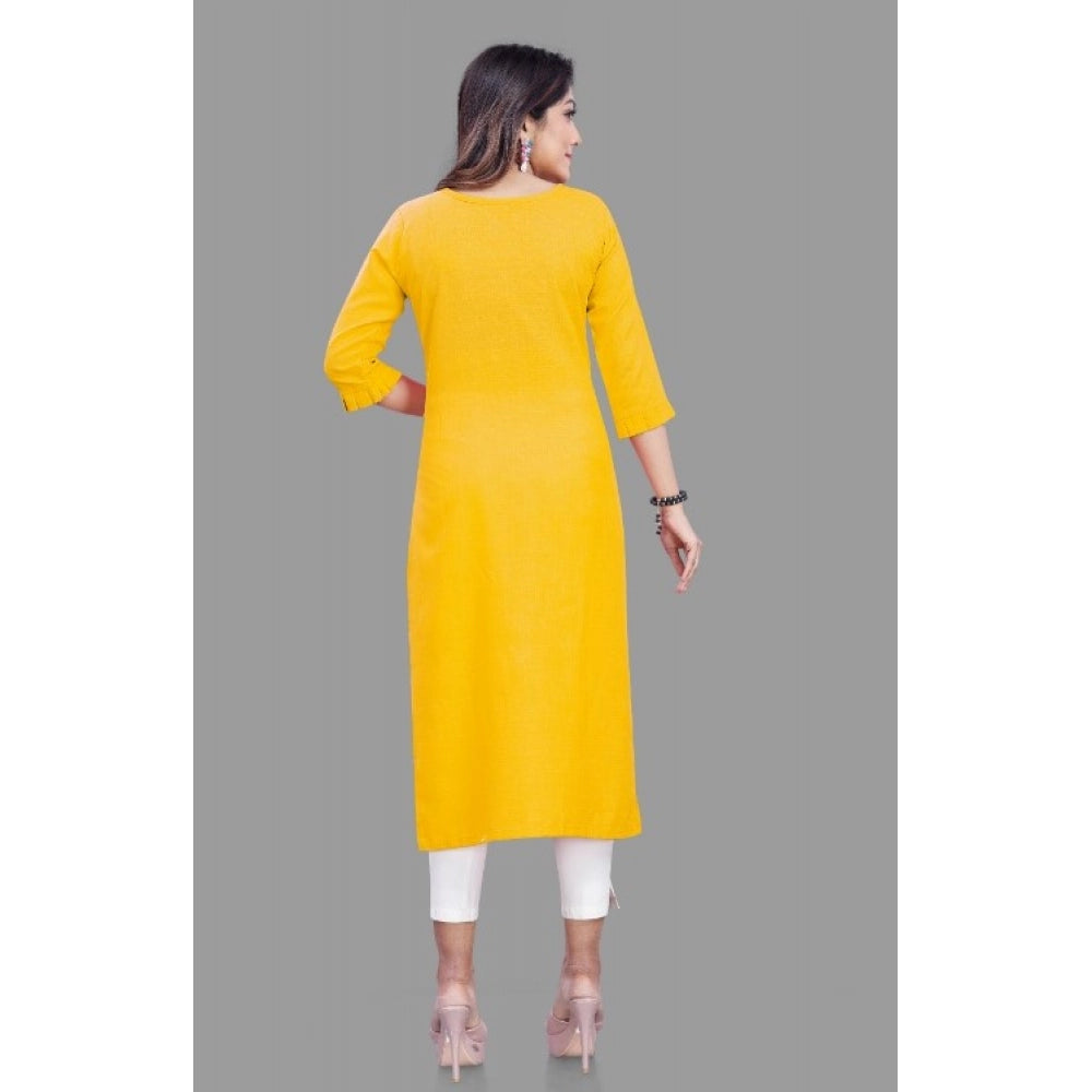 Generic Women's Cotton Slub Straight Kurti (Yellow) - Noble Nook