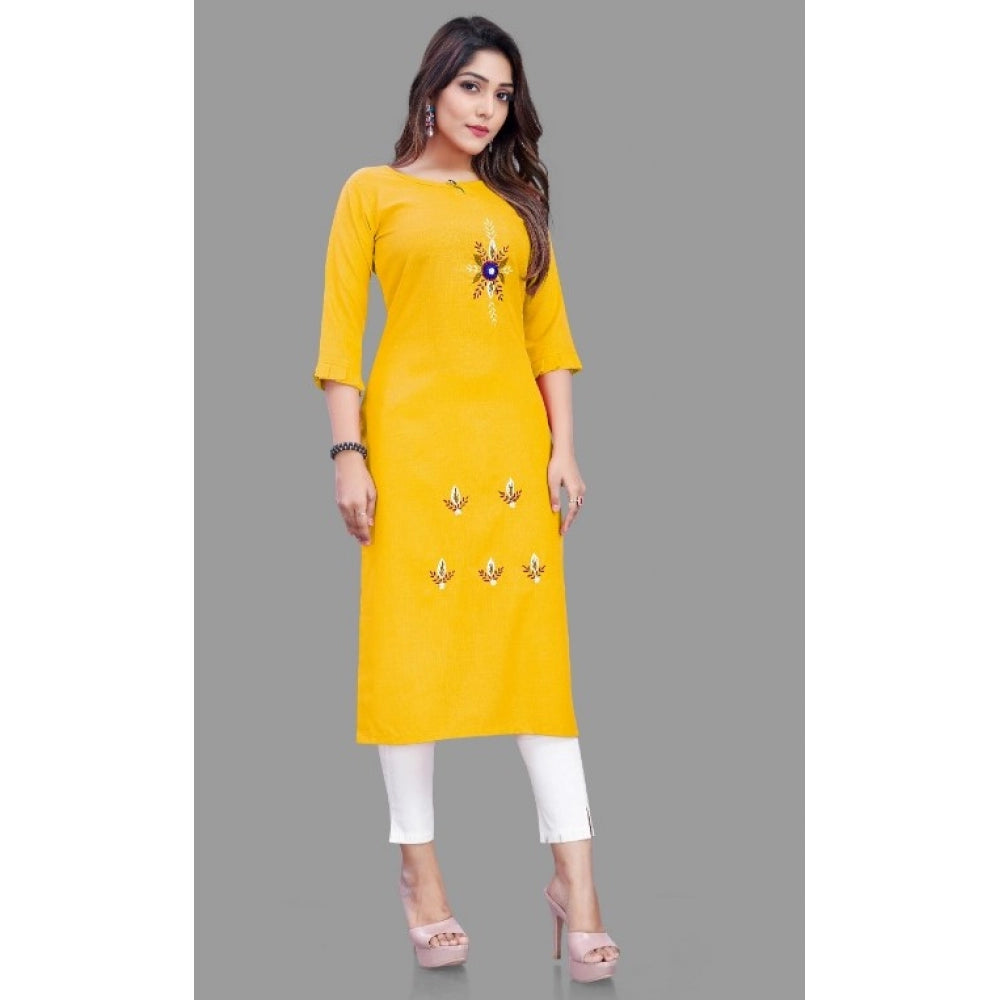 Generic Women's Cotton Slub Straight Kurti (Yellow) - Noble Nook