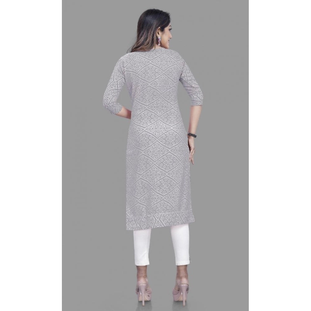 Generic Women's Cotton Straight Kurti (Grey) - Noble Nook