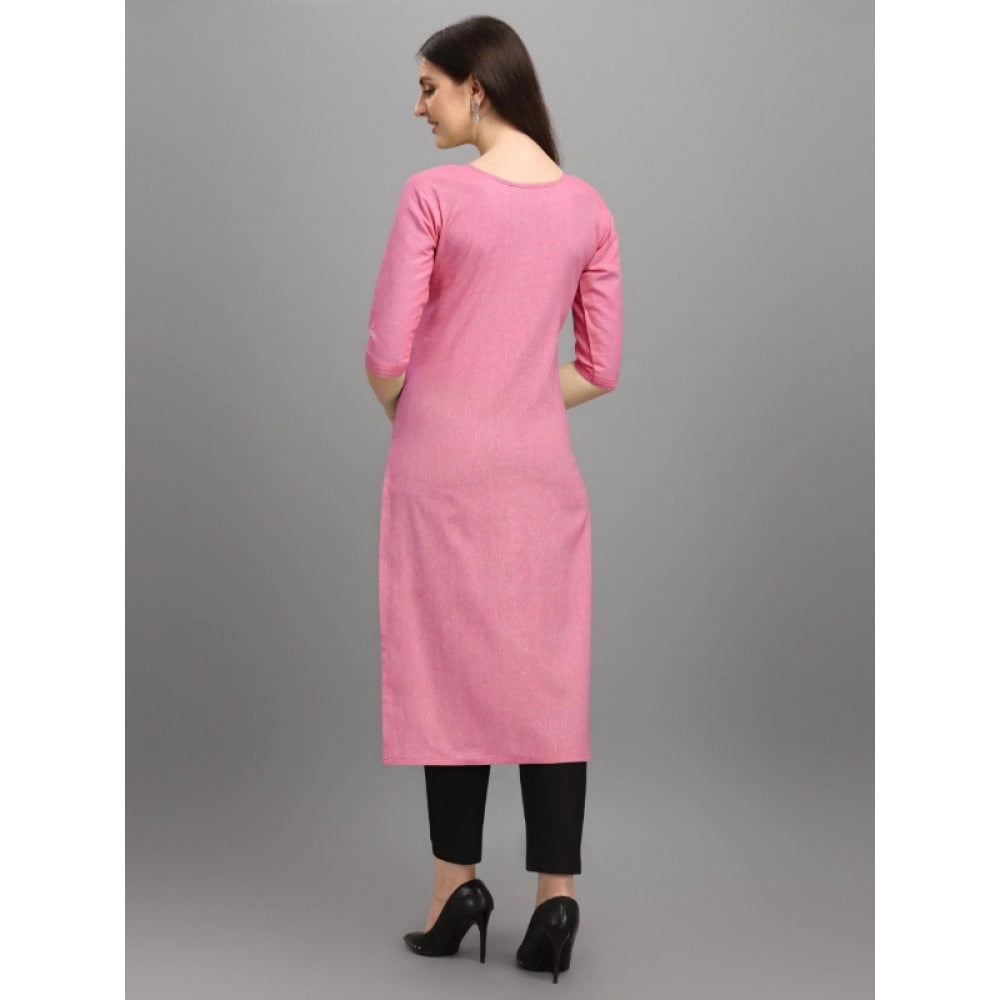 Generic Women's Cotton Straight Kurti (Pink) - Noble Nook