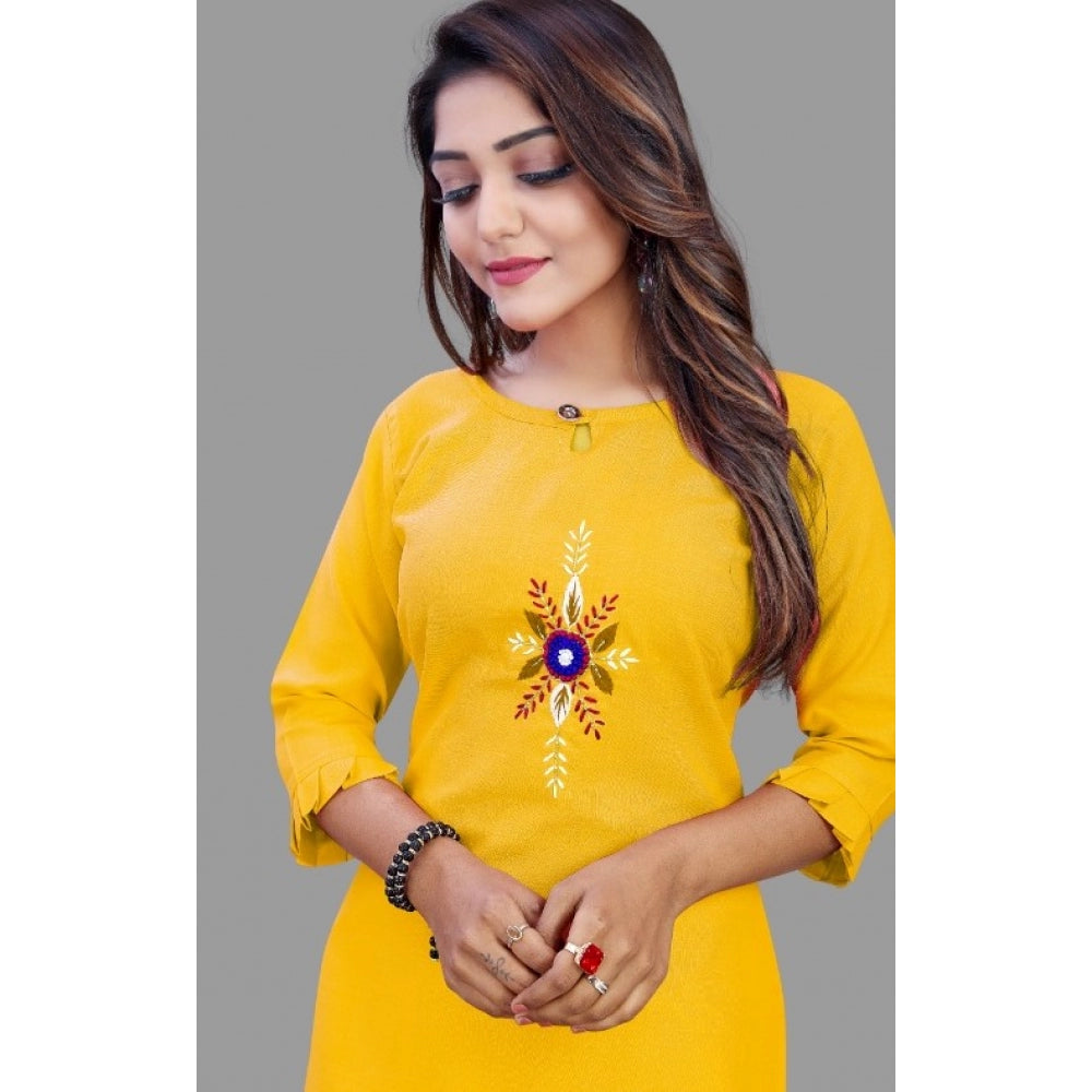 Generic Women's Cotton Slub Straight Kurti (Yellow) - Noble Nook