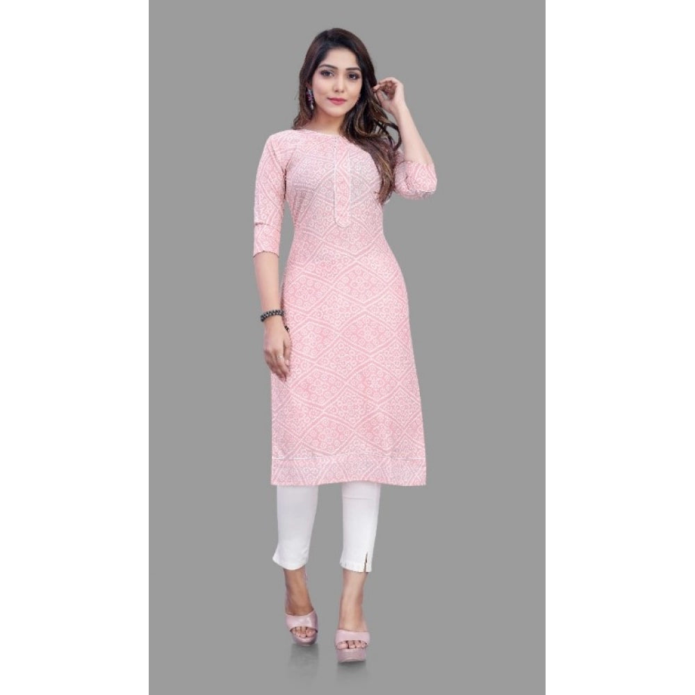 Generic Women's Cotton Straight Kurti (Pink) - Noble Nook