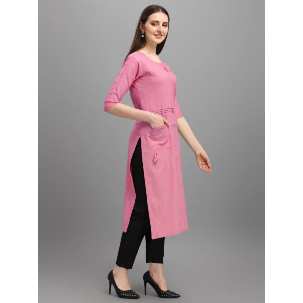 Generic Women's Cotton Straight Kurti (Pink) - Noble Nook