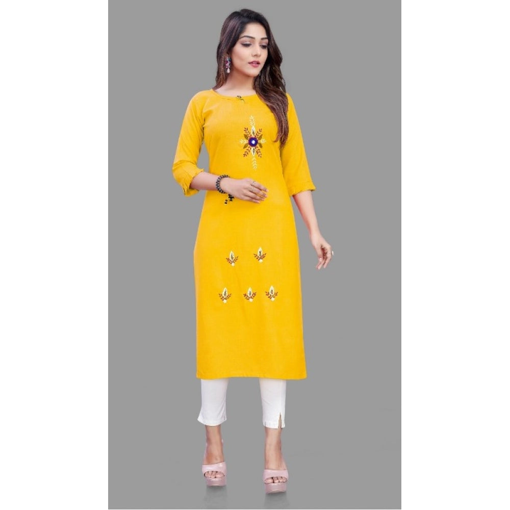 Generic Women's Cotton Slub Straight Kurti (Yellow) - Noble Nook