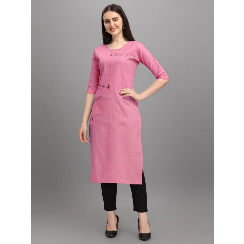 Generic Women's Cotton Straight Kurti (Pink) - Noble Nook