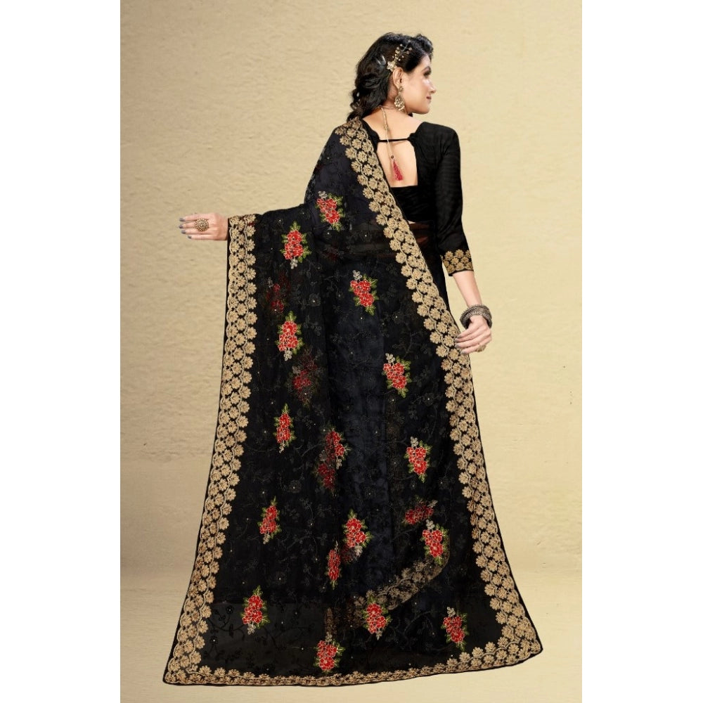 Generic Women's Net Saree With Blouse (Black, 5-6Mtrs) - Noble Nook