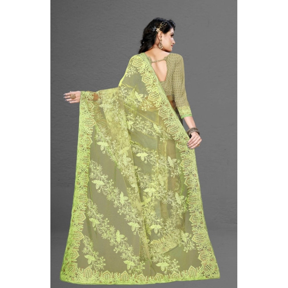 Generic Women's Net Saree With Blouse (Pista Green, 5-6Mtrs) - Noble Nook