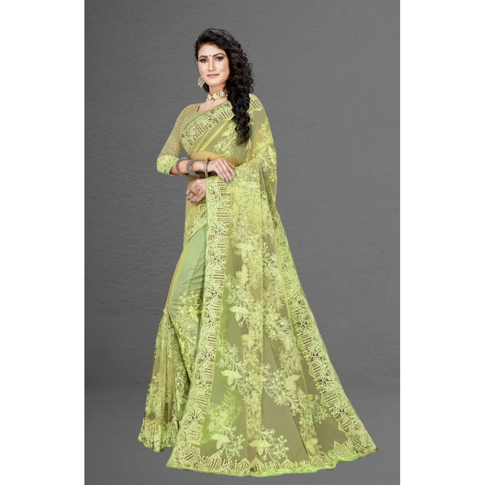 Generic Women's Net Saree With Blouse (Pista Green, 5-6Mtrs) - Noble Nook