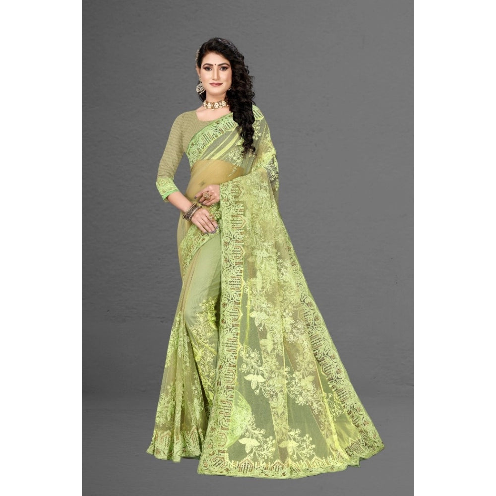 Generic Women's Net Saree With Blouse (Pista Green, 5-6Mtrs) - Noble Nook