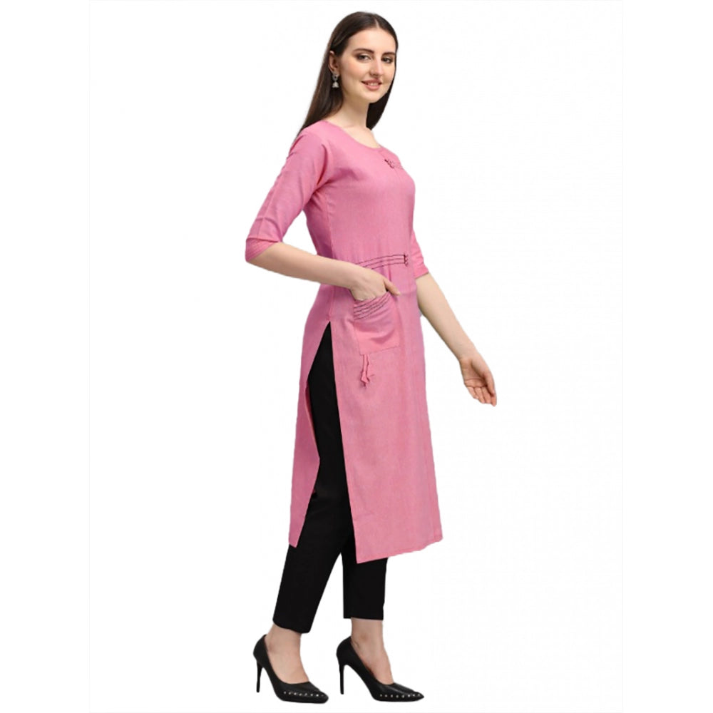 Generic Women's Cotton Straight Kurti (Pink) - Noble Nook