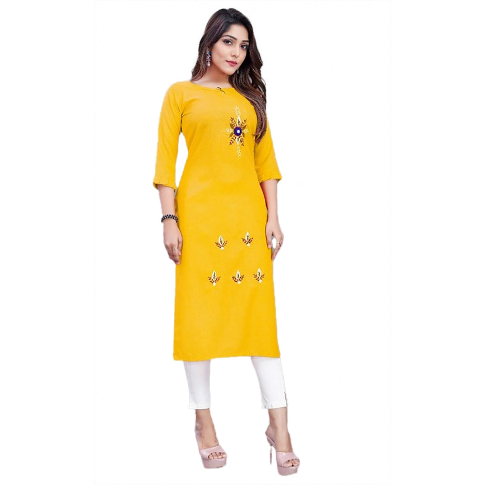 Generic Women's Cotton Slub Straight Kurti (Yellow) - Noble Nook