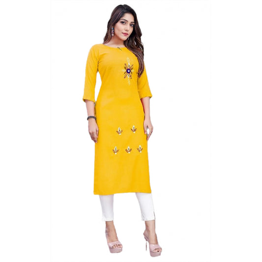 Generic Women's Cotton Slub Straight Kurti (Yellow) - Noble Nook