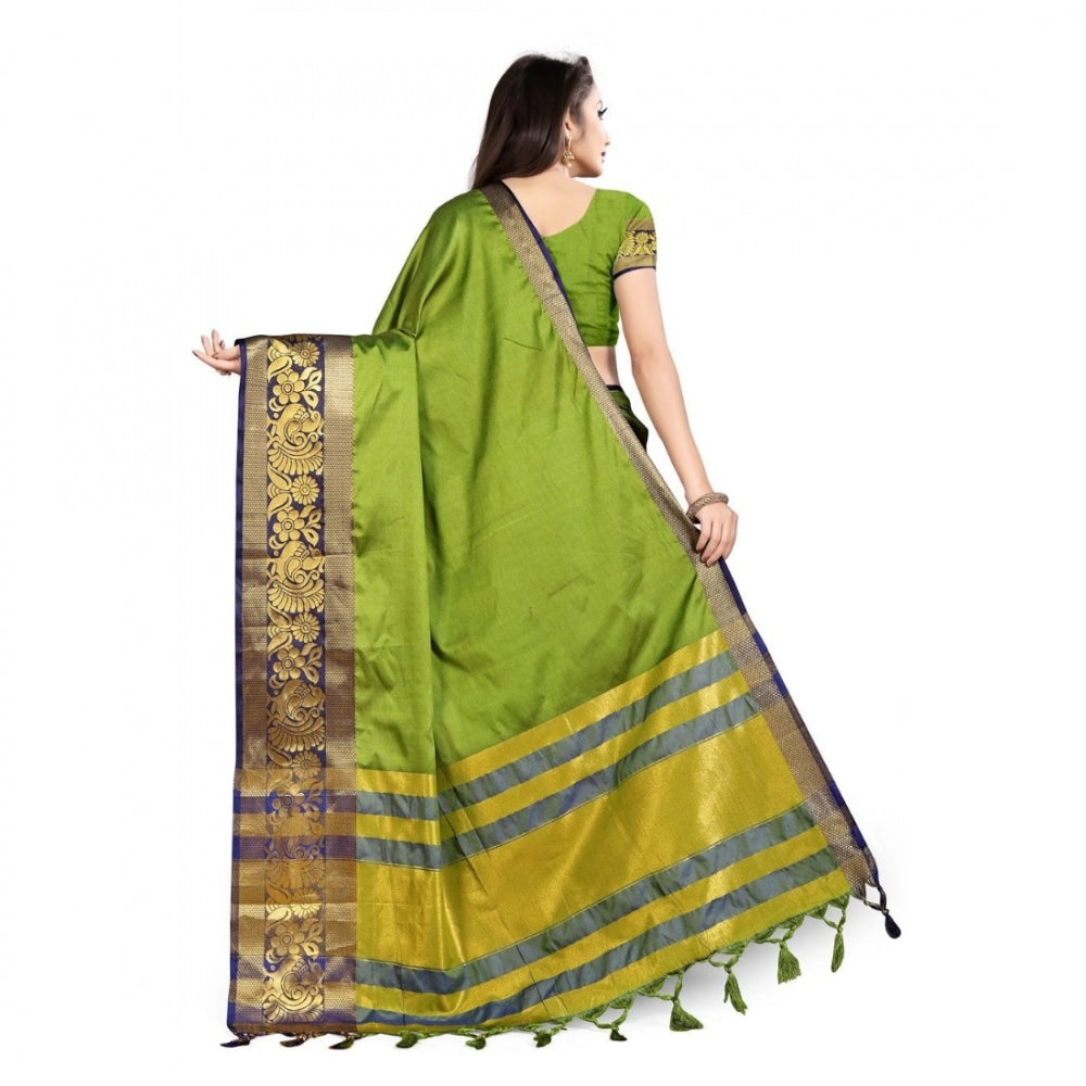 Generic Women's Cotton Silk Saree With Blouse (Mehandi Blue, 5-6Mtrs) - Noble Nook