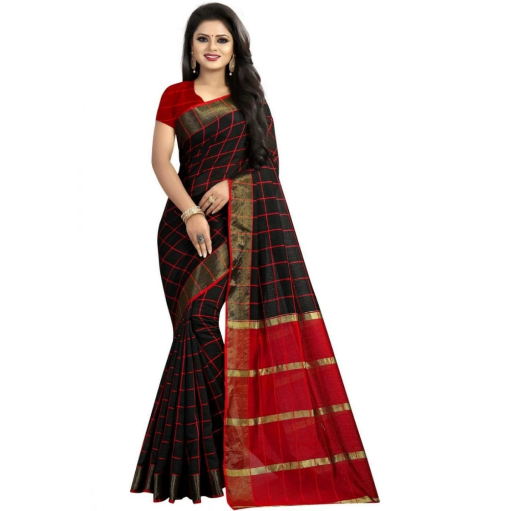 Generic Women's Cotton Silk Saree With Blouse (Black, 5-6mtrs) - Noble Nook