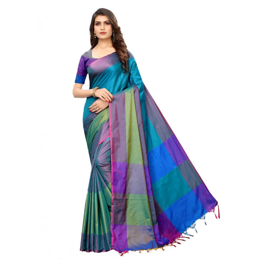 Generic Women's Cotton Silk Saree With Blouse (Sea Green, 5-6mtrs) - Noble Nook