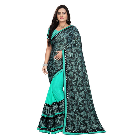 Generic Women's Lycra Blend Saree with Blouse (Rama, 5-6 Mtrs) - Noble Nook