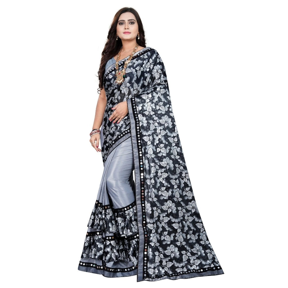 Generic Women's Lycra Blend Saree with Blouse (Grey, 5-6 Mtrs) - Noble Nook