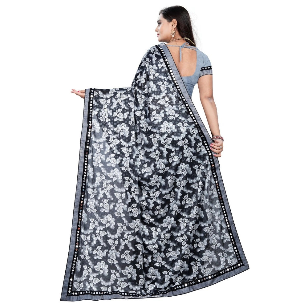 Generic Women's Lycra Blend Saree with Blouse (Grey, 5-6 Mtrs) - Noble Nook