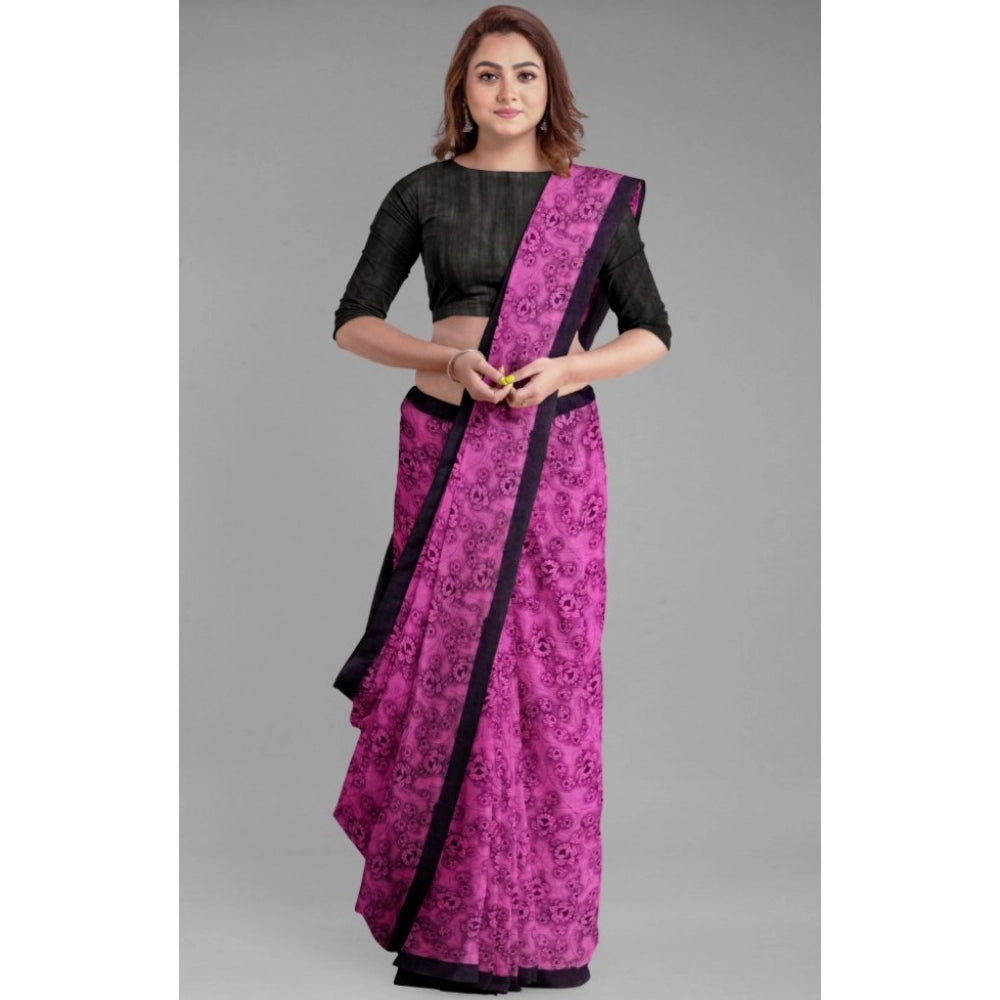 Generic Women's Super Line Saree with Blouse (Pink, 5-6 Mtrs) - Noble Nook