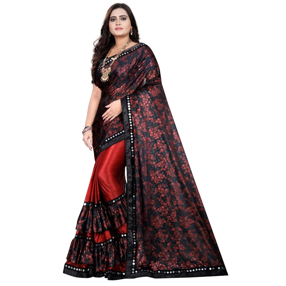 Generic Women's Lycra Blend Saree with Blouse (Red, 5-6 Mtrs) - Noble Nook