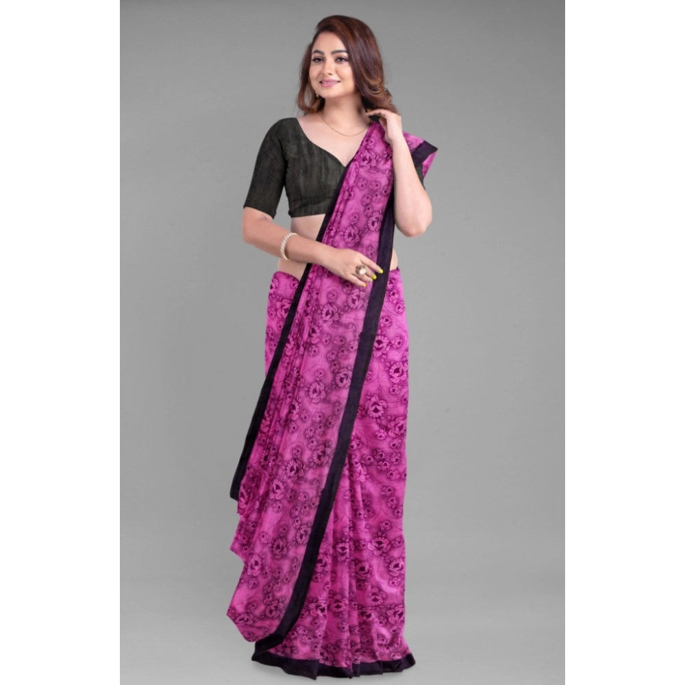 Generic Women's Super Line Saree with Blouse (Pink, 5-6 Mtrs) - Noble Nook