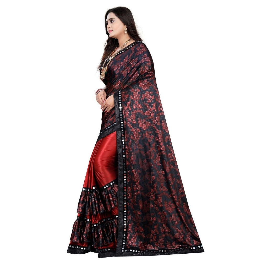 Generic Women's Lycra Blend Saree with Blouse (Red, 5-6 Mtrs) - Noble Nook