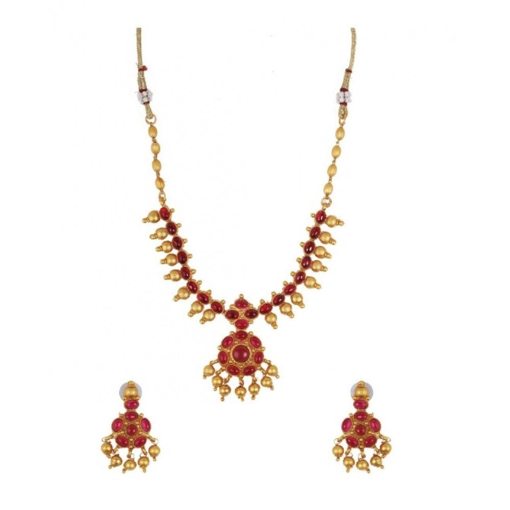 Generic Women's Elegent And Stylish Kampu Necklace Set (Red, Free Size) - Noble Nook