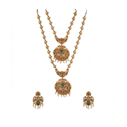 Generic Women's Elegent And Modern Double Line Temple Jewellery Set (Green, Free Size) - Noble Nook