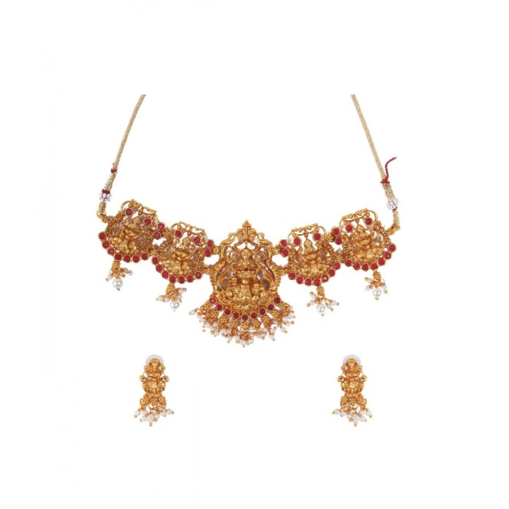 Generic Women's Elegent Temple Jewellery Set (Maroon, Free Size) - Noble Nook