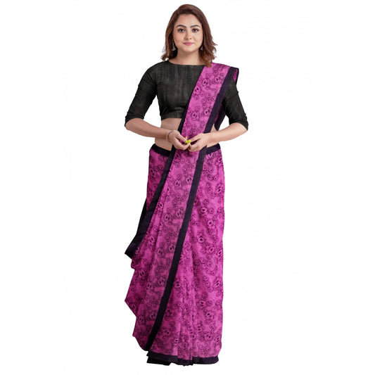 Generic Women's Super Line Saree with Blouse (Pink, 5-6 Mtrs) - Noble Nook