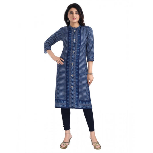 Generic Women's 3/4th Sleeve Cotton Blend Tunic Long Kurti (Blue) - Noble Nook