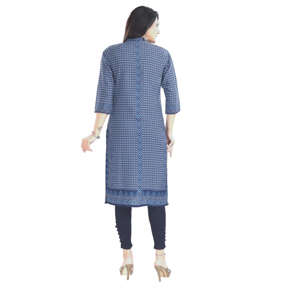 Generic Women's 3/4th Sleeve Cotton Blend Tunic Long Kurti (Blue) - Noble Nook