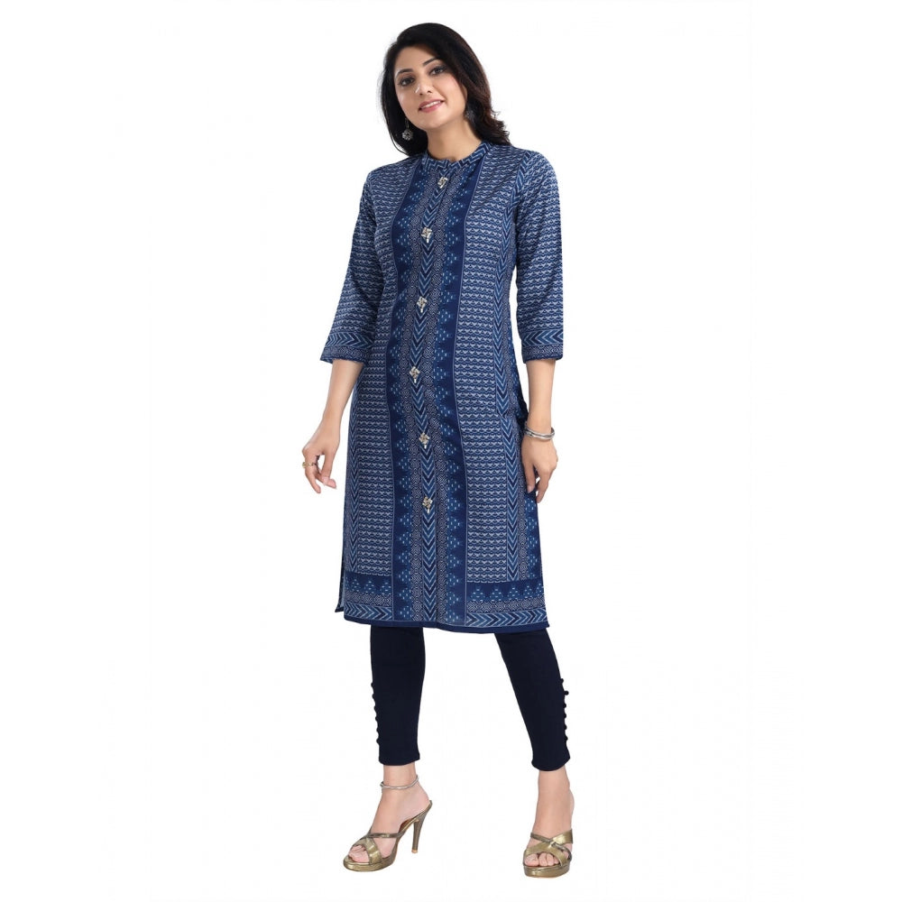 Generic Women's 3/4th Sleeve Cotton Blend Tunic Long Kurti (Blue) - Noble Nook