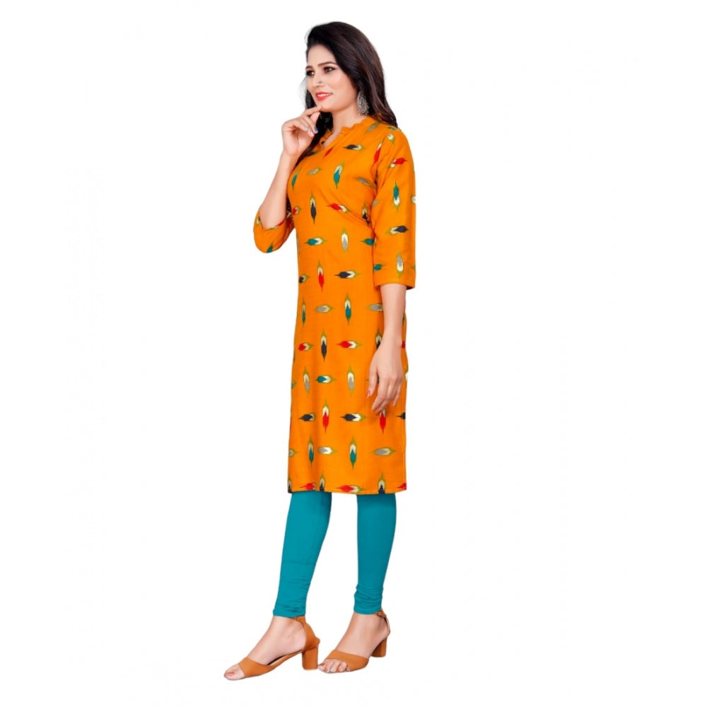 Generic Women's Rayon Foil Printed Straight Kurti (MustardYellow) - Noble Nook