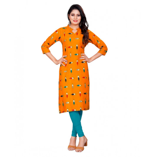 Generic Women's Rayon Foil Printed Straight Kurti (MustardYellow) - Noble Nook