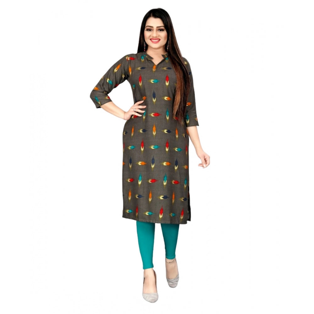 Generic Women's Rayon Foil Printed Straight Kurti (MehandhiGreen) - Noble Nook