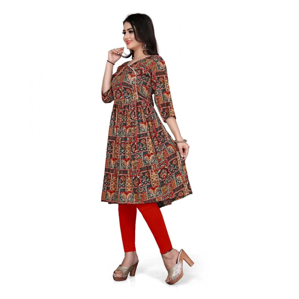 Generic Women's Rayon Foil Printed Straight Kurti (Multi Color) - Noble Nook