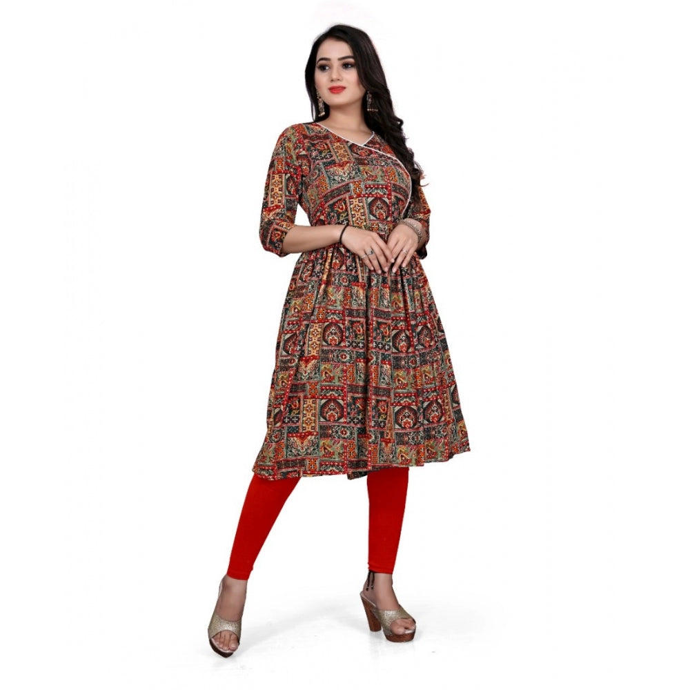 Generic Women's Rayon Foil Printed Straight Kurti (Multi Color) - Noble Nook