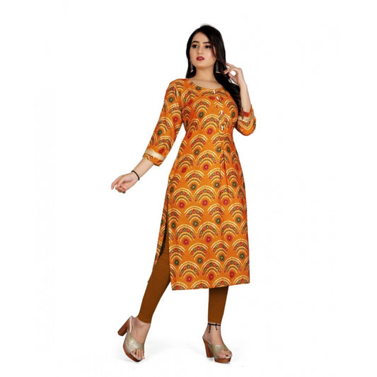 Generic Women's Rayon Foil Printed Straight Kurti (MustardYellow) - Noble Nook