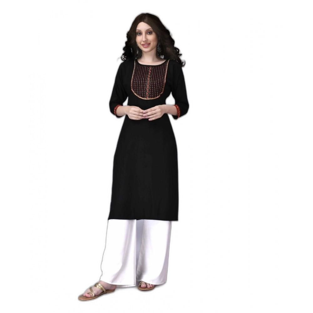 Generic Women's Rayon Lace Straight Kurti (Black) - Noble Nook