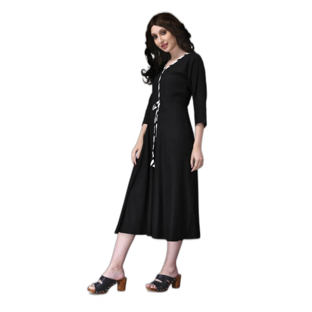 Generic Women's Rayon Lace Straight Kurti (Black) - Noble Nook