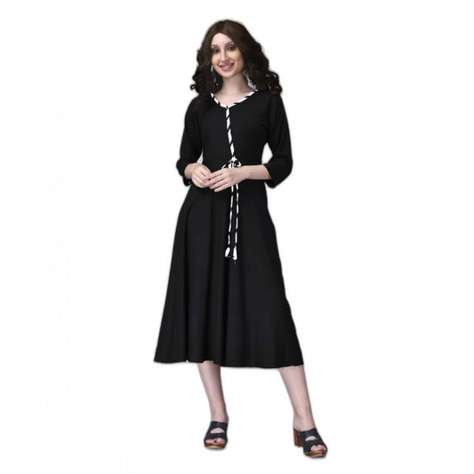 Generic Women's Rayon Lace Straight Kurti (Black) - Noble Nook