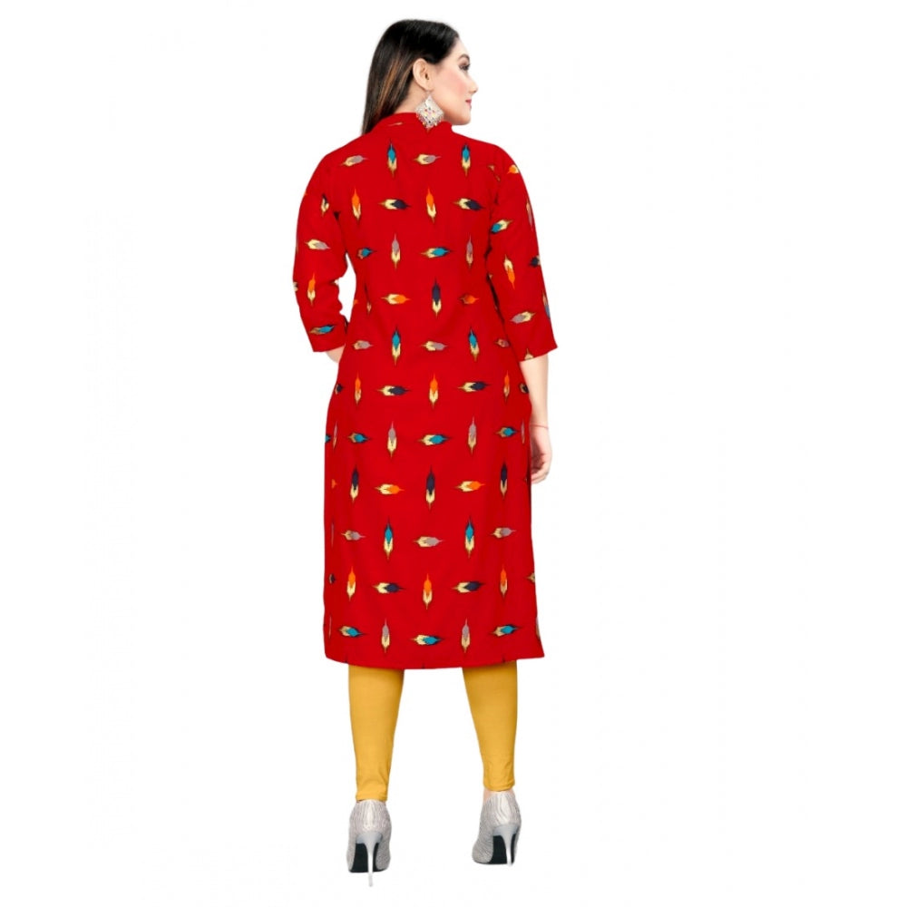 Generic Women's Rayon Foil Printed Straight Kurti (Red) - Noble Nook