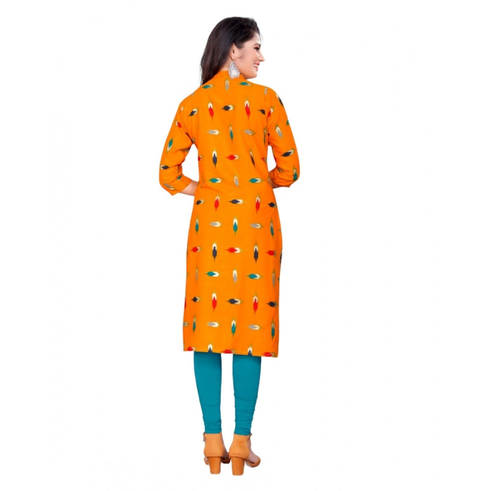 Generic Women's Rayon Foil Printed Straight Kurti (MustardYellow) - Noble Nook