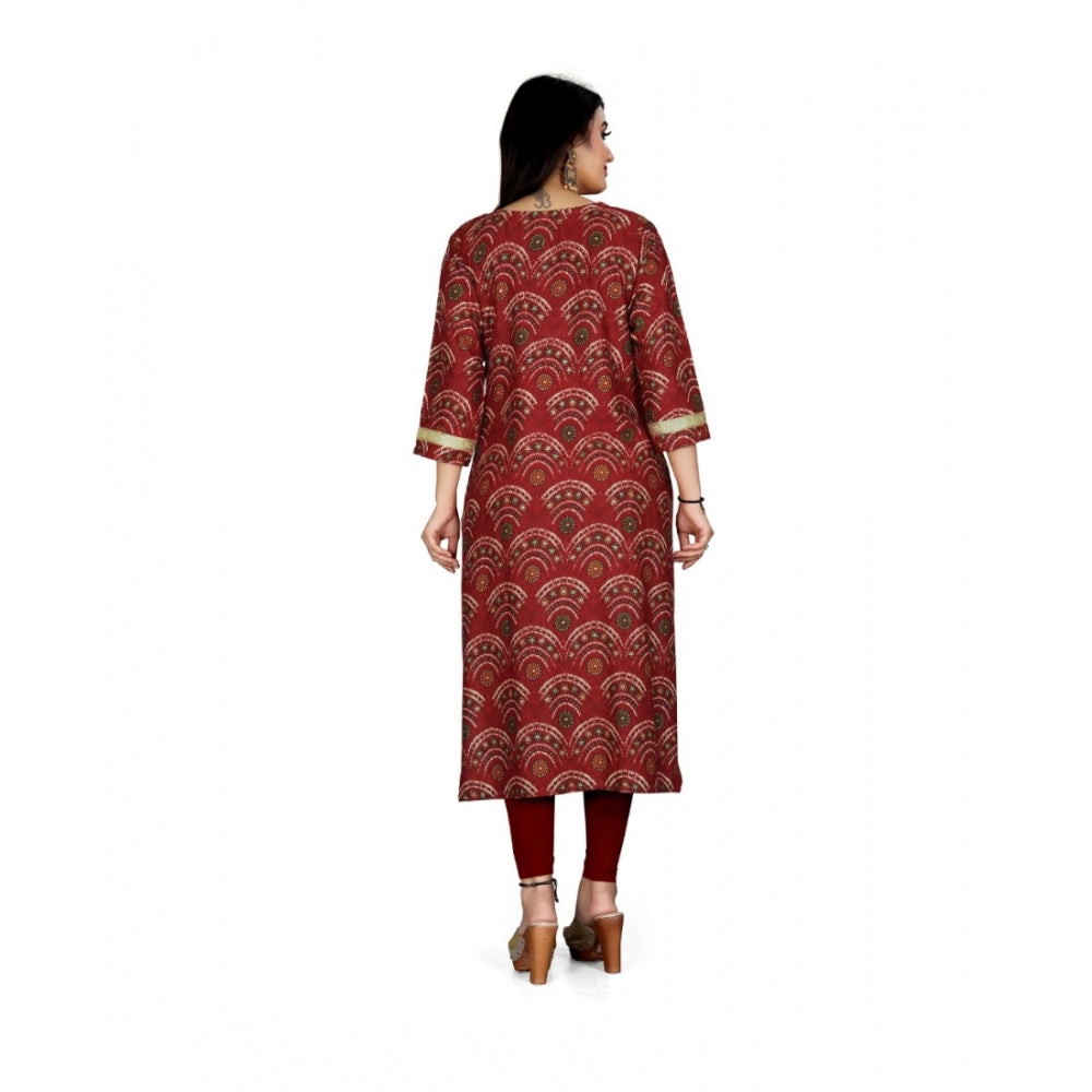 Generic Women's Rayon Foil Printed Straight Kurti (Maroon) - Noble Nook