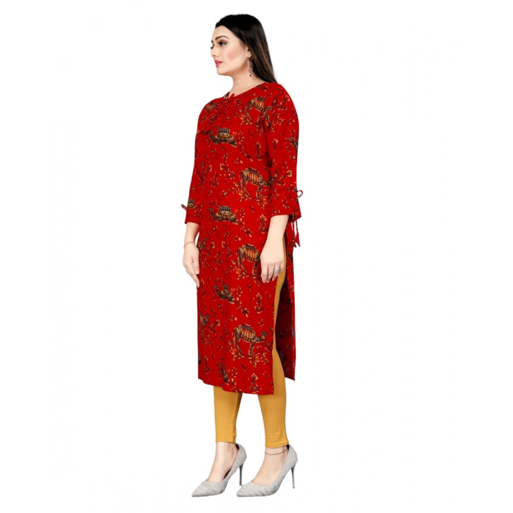 Generic Women's Rayon Foil Printed Straight Kurti (Red) - Noble Nook