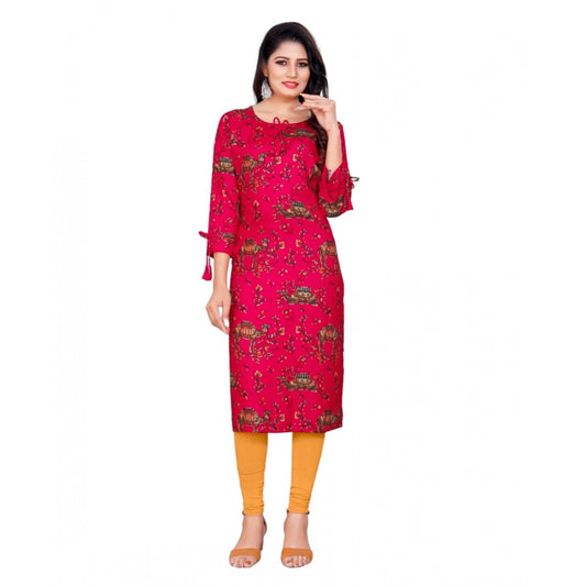 Generic Women's Rayon Foil Printed Straight Kurti (Pink) - Noble Nook