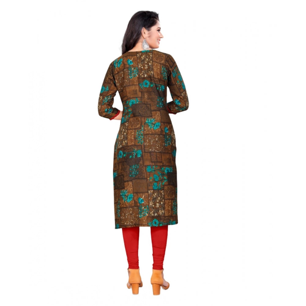 Generic Women's Rayon Foil Printed Straight Kurti (SeaGreen) - Noble Nook