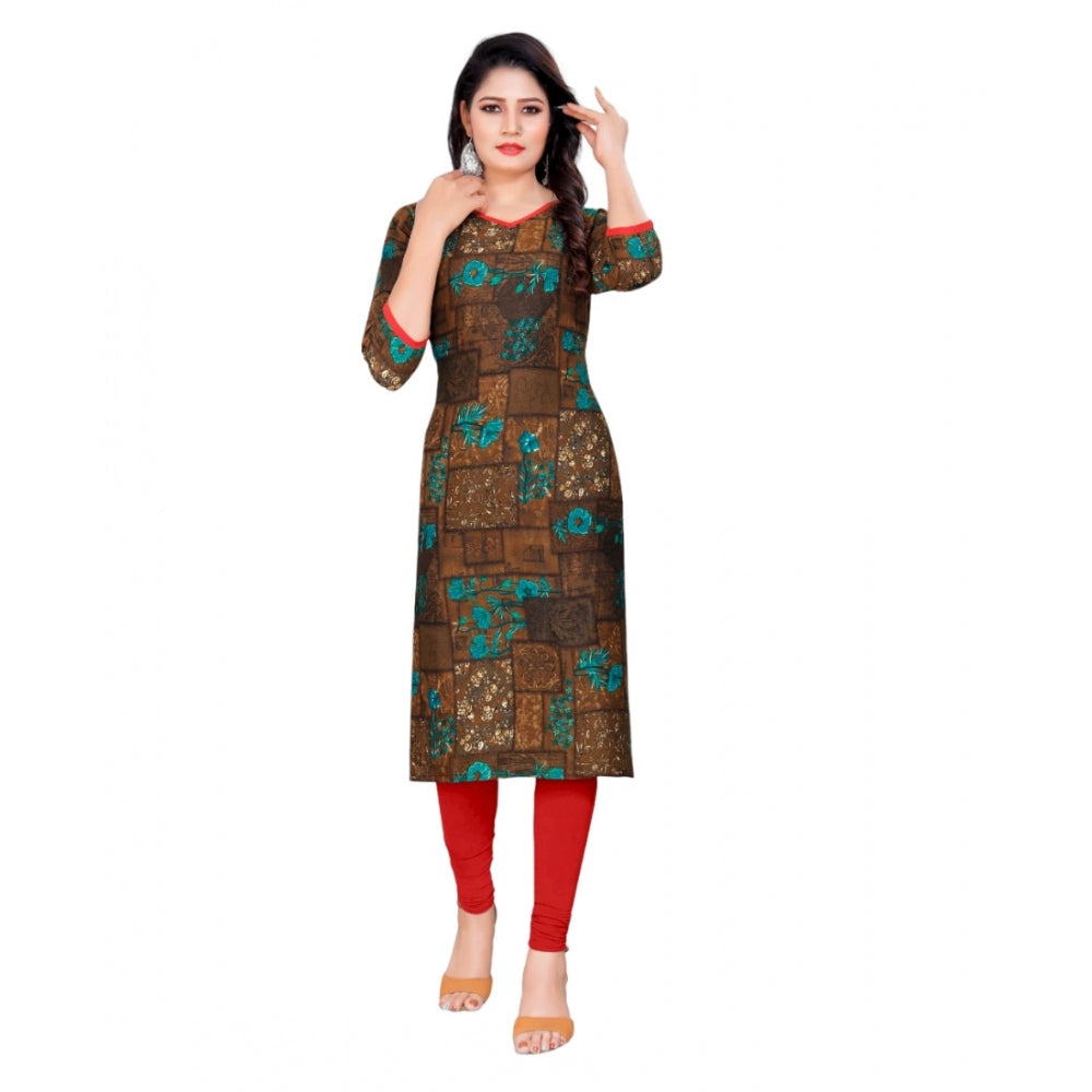 Generic Women's Rayon Foil Printed Straight Kurti (SeaGreen) - Noble Nook